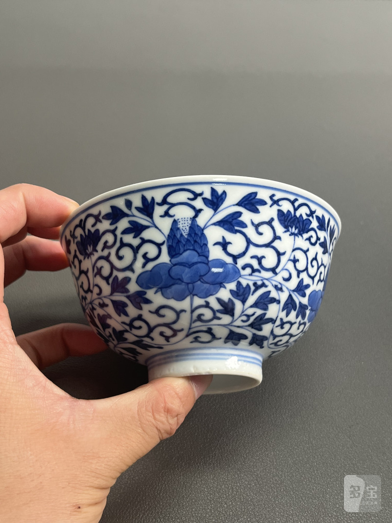 清光绪  青花缠枝花卉纹碗 - 图5